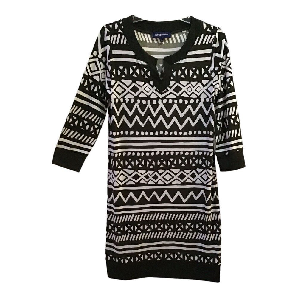 Jones New York Signature Women’s Dress Brown Ivory Design Size S